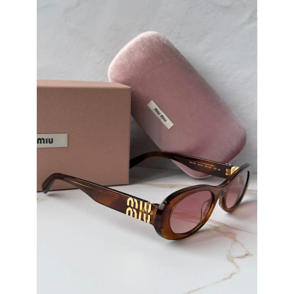 NEW Miu Miu MU06ZS Brown Oval Sunglasses